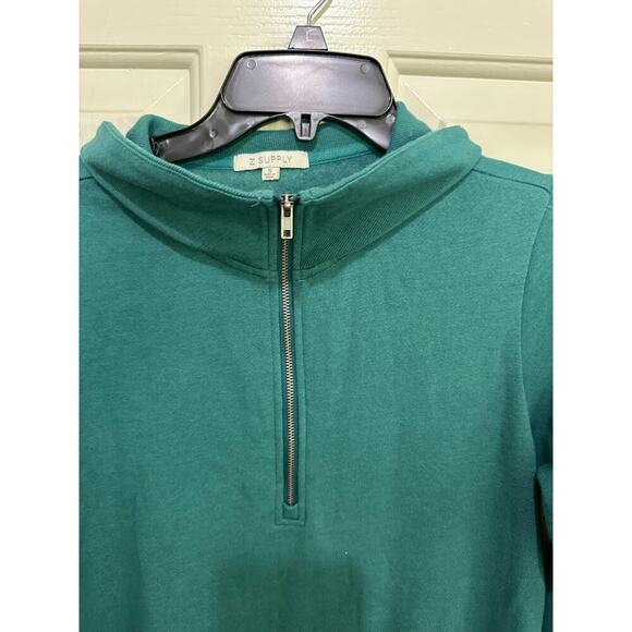 Z Supply Women's Green 1/4 Zip Long Sleeve Drop Waist Ruffled Dress Size Small - Picture 3 of 4